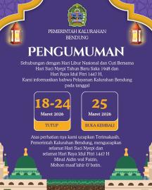 PENGUMUMAN LIBUR PELAYANAN SELAMA LEBARAN DI KALURAHAN BENDUNG